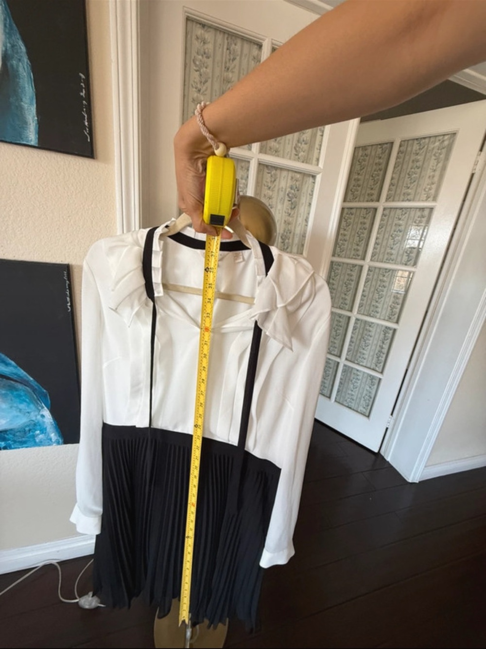 Ted Baker London Black & White Zazu Pleated Midi Dress with Bow Neck - Picture 12 of 16